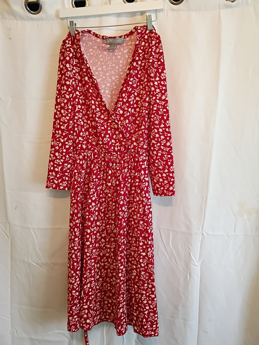 Women's Red Floral Wrap Long Sleeve Midi Dress Size PXL